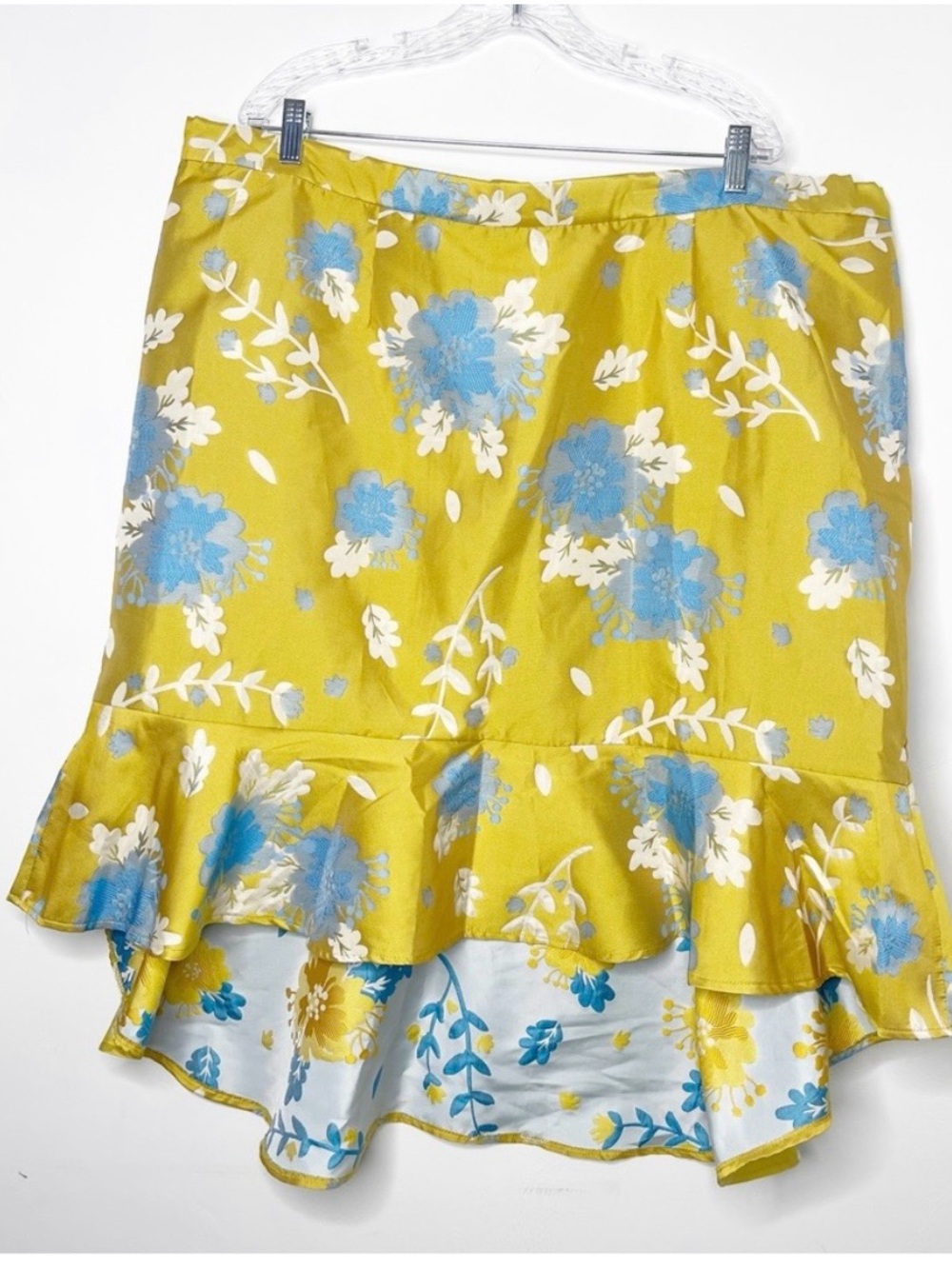 Midnight Velvet Yellow Floral Wrap Blazer with Blue & White Accents - Picture 8 of 8